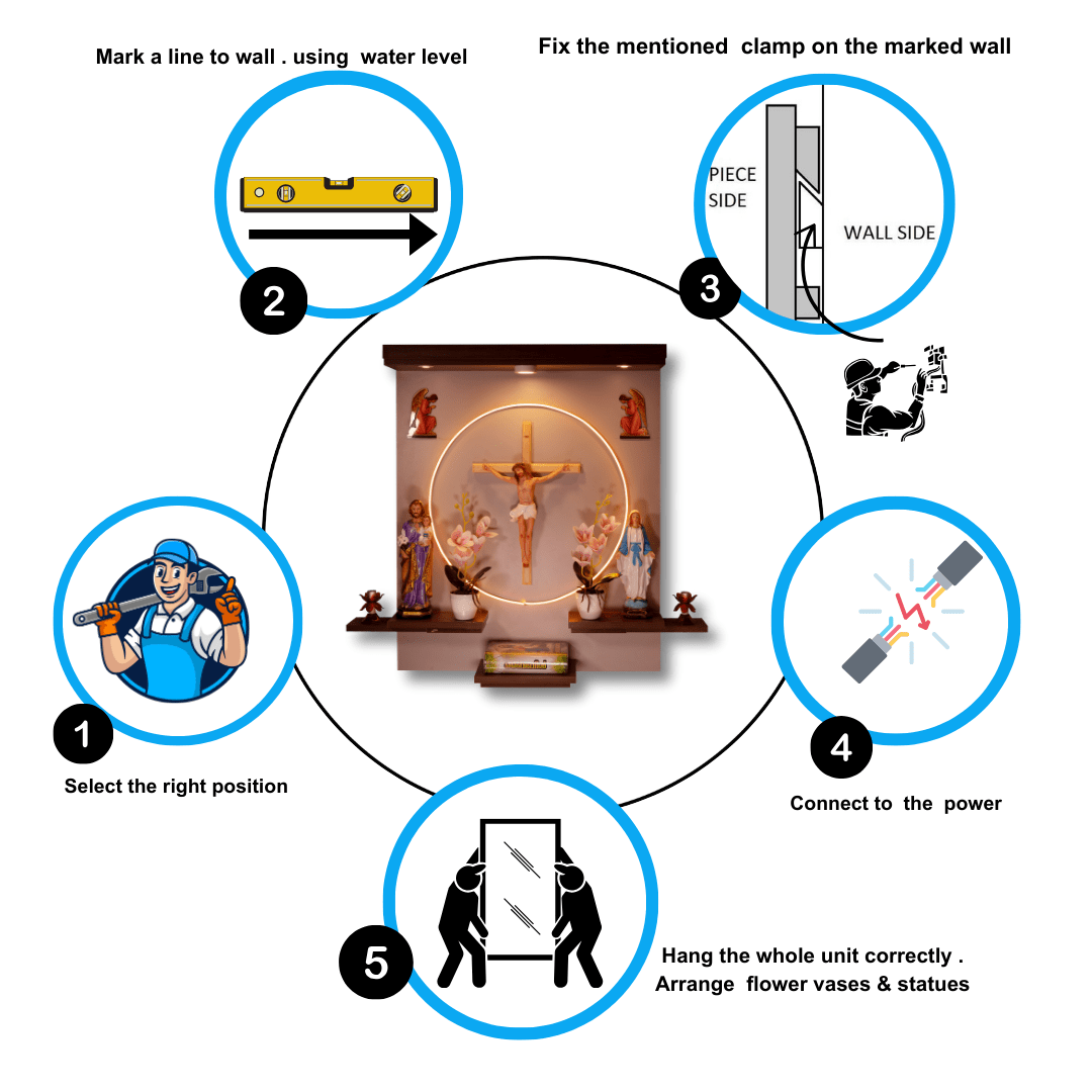 Christian Decor | Home Prayer Unit with cross & statues LED - Wall Hanging Type