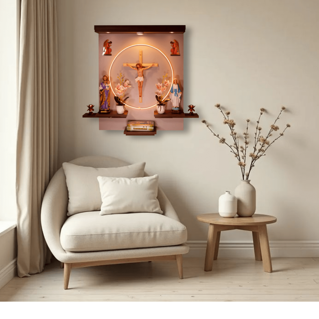 Christian Decor | Home Prayer Unit with cross & statues LED - Wall Hanging Type