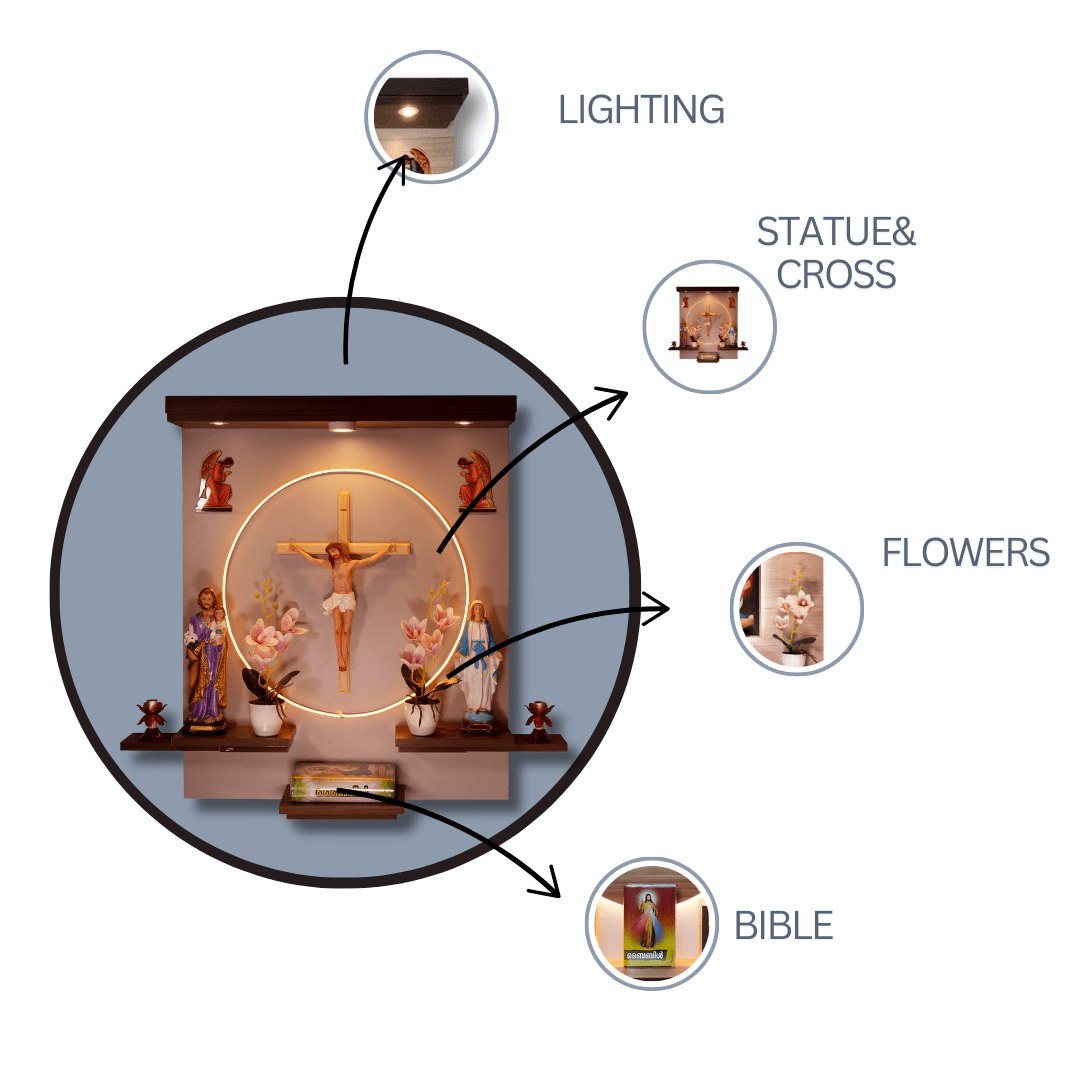 Christian Decor | Home Prayer Unit with cross & statues LED - Wall Hanging Type