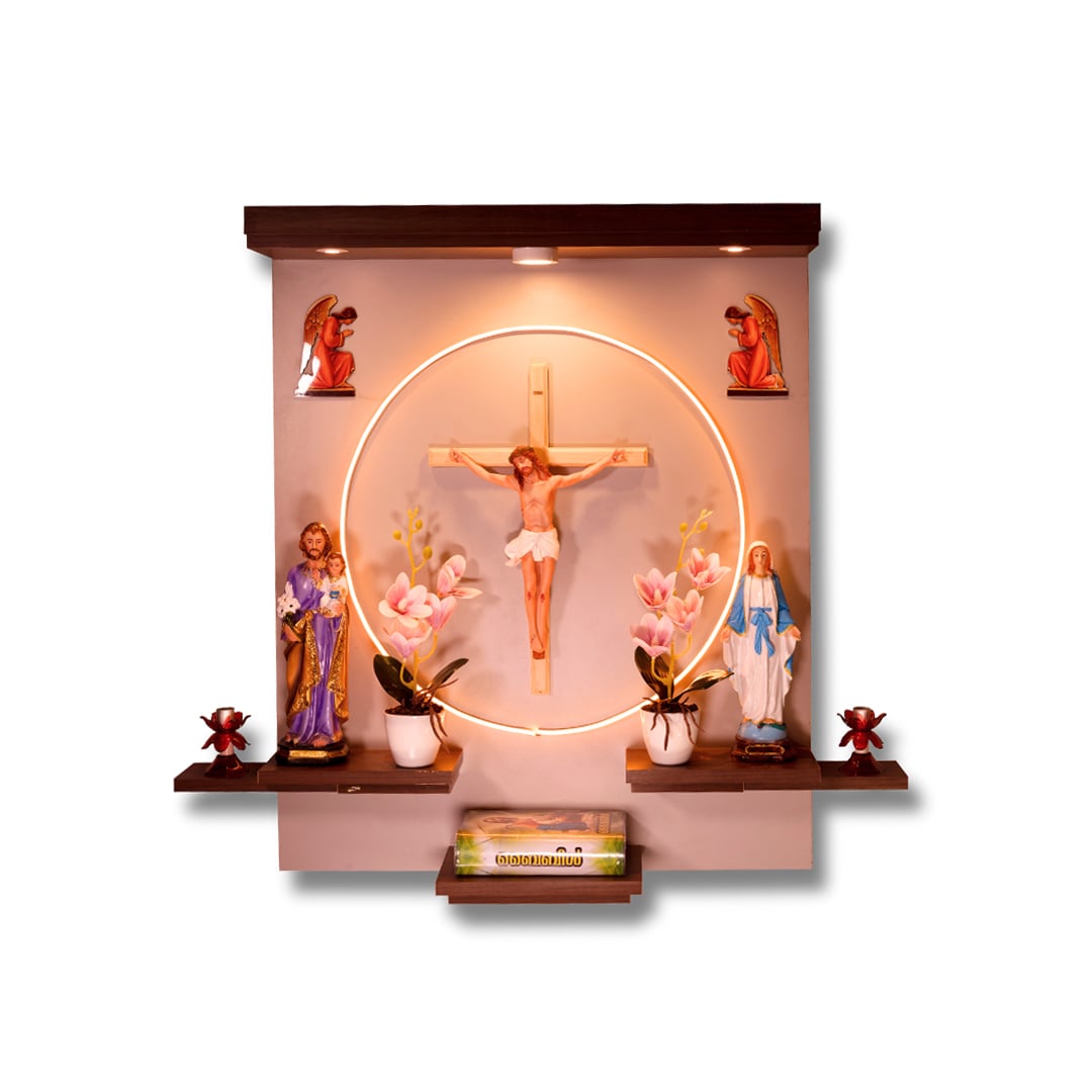 Christian Decor | Home Prayer Unit with cross & statues LED - Wall Hanging Type