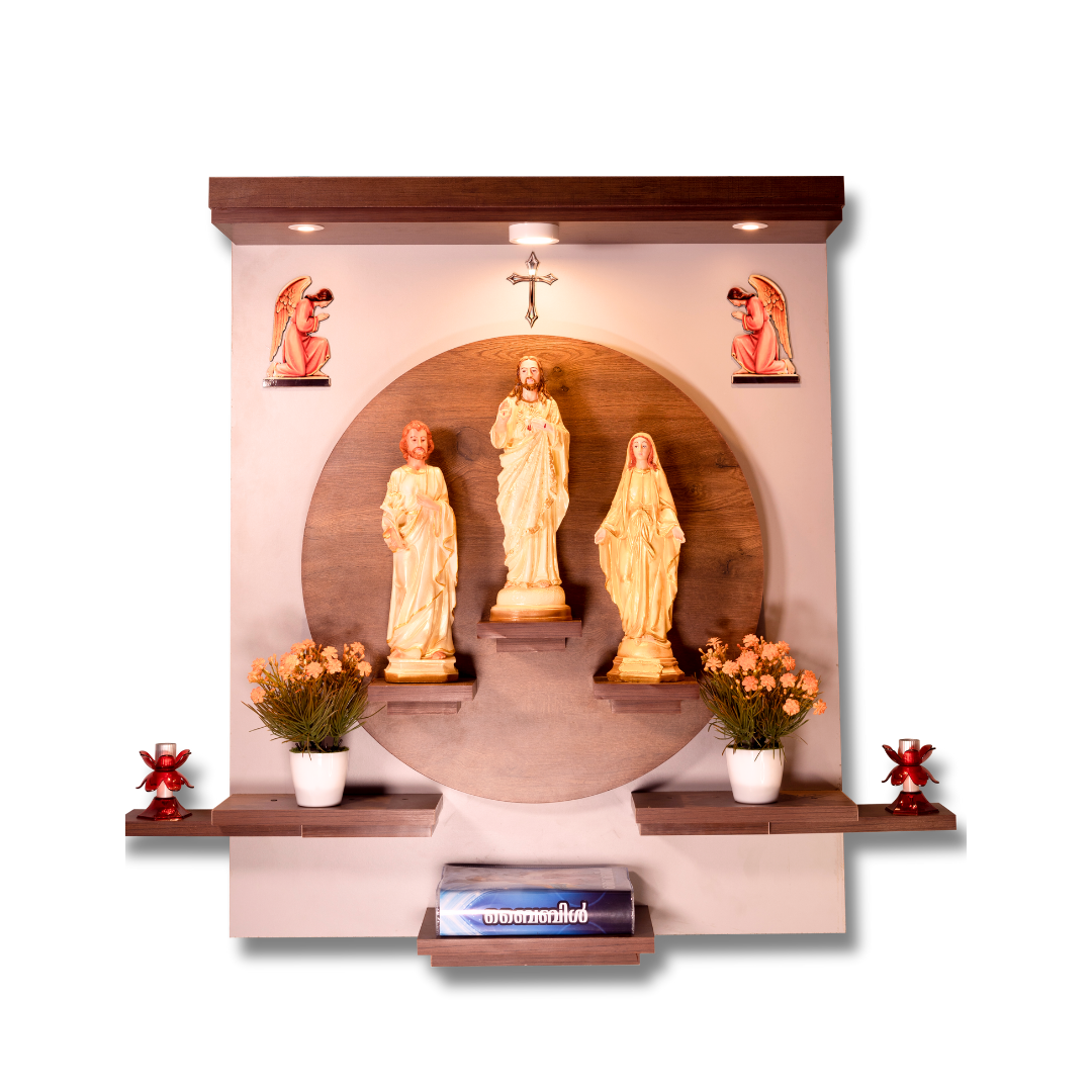 Christian Decor | Home Prayer Unit with Photo statue -Jesus, Mary and Joseph Statue | Wall Hanging Type