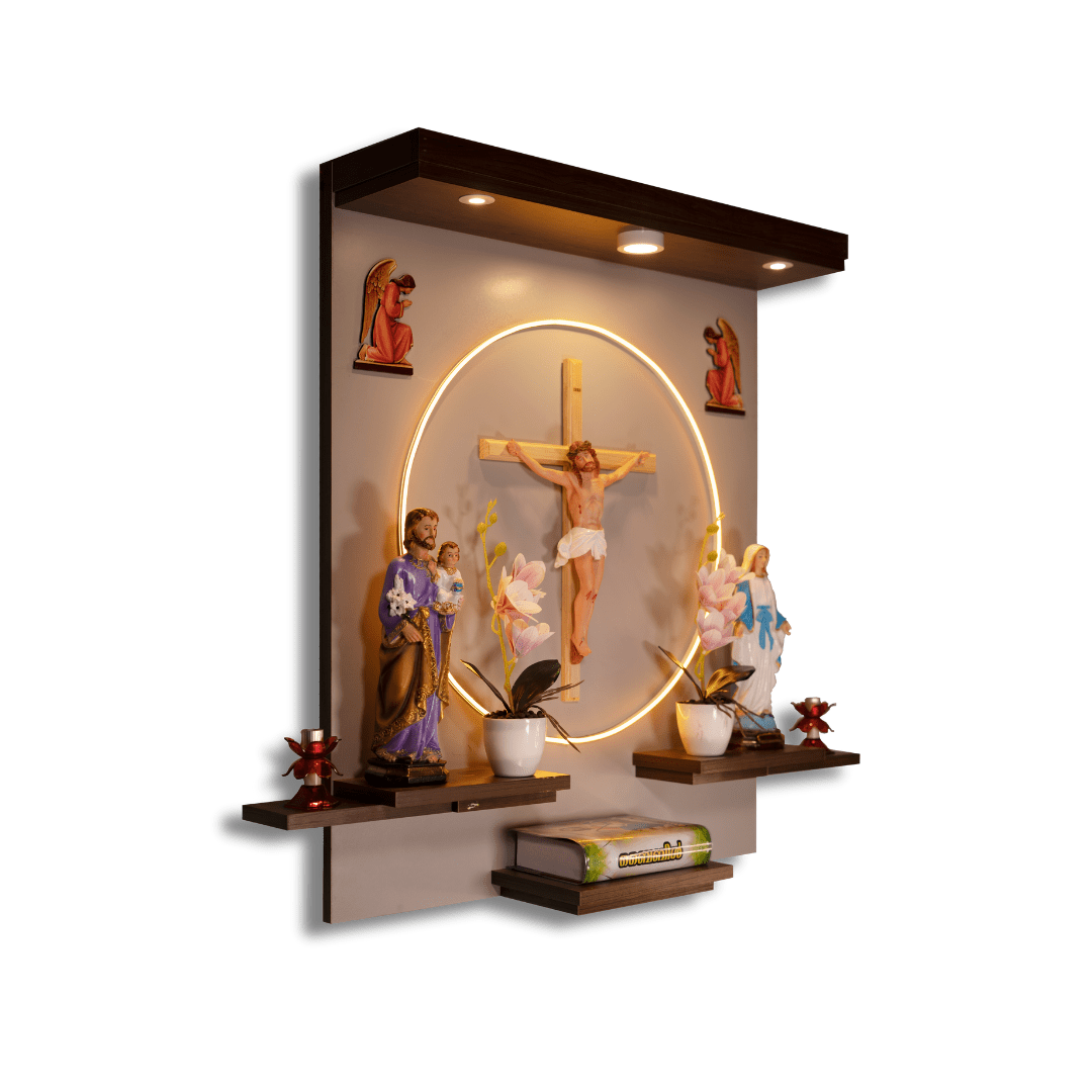 Christian Decor | Home Prayer Unit with cross & statues  LED - Wall Hanging Type