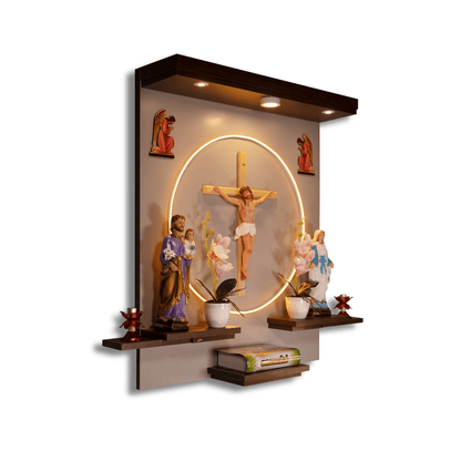 Christian Decor | Home Prayer Unit with cross & statues  LED - Wall Hanging Type