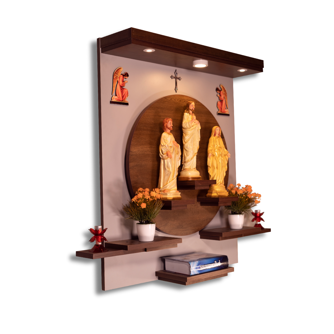 Christian Decor | Home Prayer Unit with Photo statue -Jesus, Mary and Joseph Statue | Wall Hanging Type