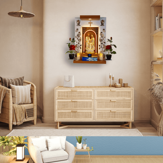 Christian Decor | Home Prayer Unit with Holy family  Statue | Wall Hanging Type