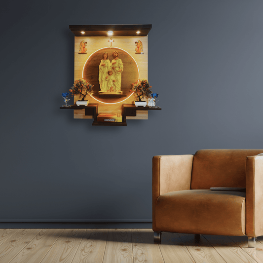 Christian Decor | Home Prayer Unit with Holy Family Statue | Wall Hanging Type