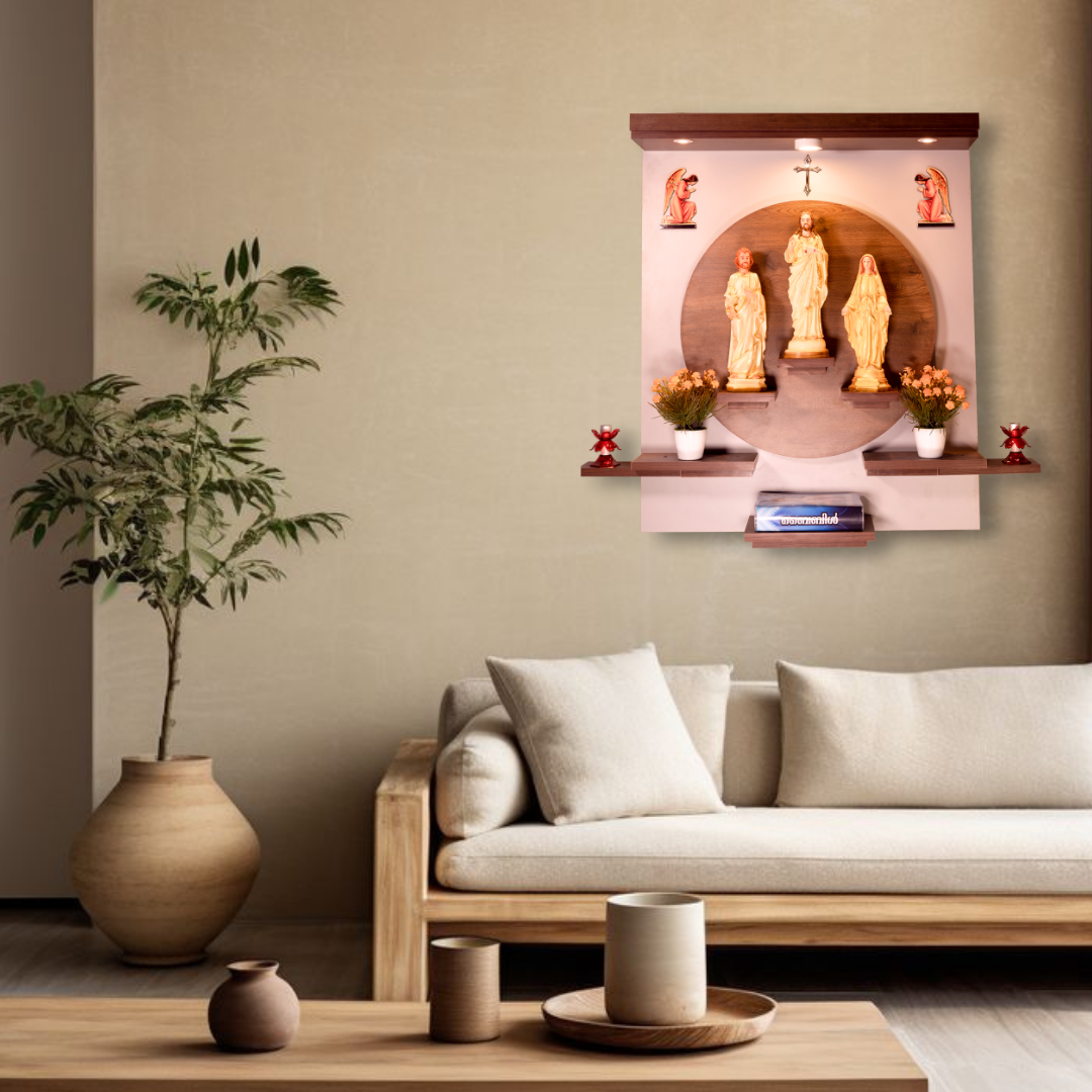 Christian Decor | Home Prayer Unit with Photo statue -Jesus, Mary and Joseph Statue | Wall Hanging Type
