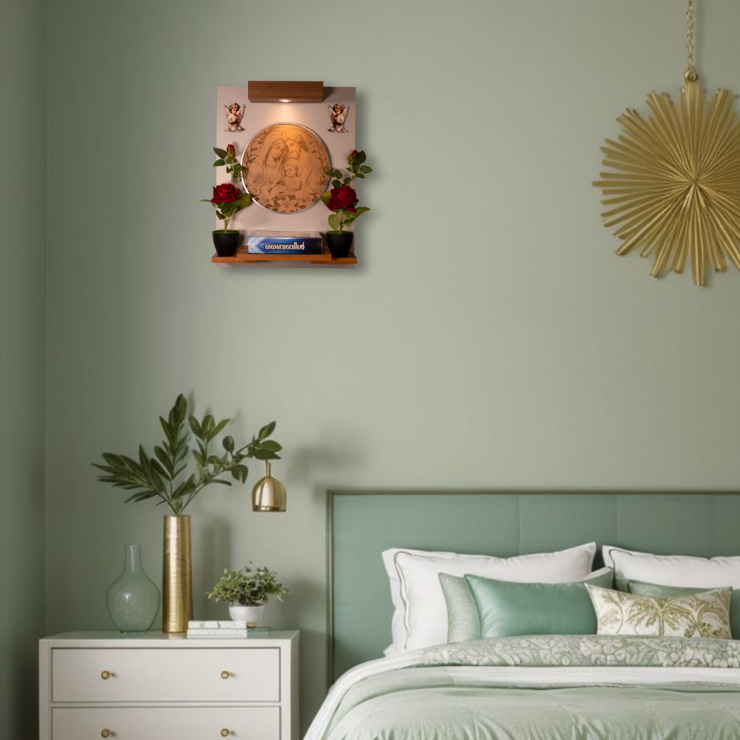 Christian Decor | Bedroom  Prayer Unit , Holy family Leather engraving | Wall Hanging Type