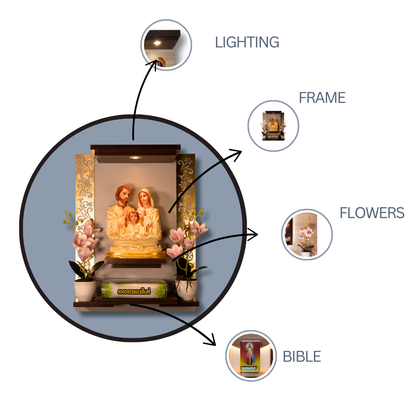 Christian Decor | Bedroom Prayer Unit, Holy family Statue | Wall Hanging Type