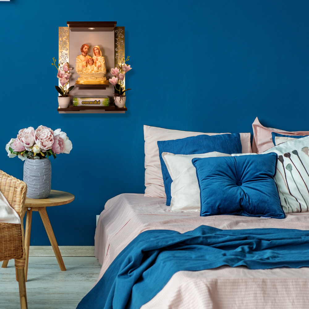 Christian Decor | Bedroom Prayer Unit, Holy family Statue | Wall Hanging Type